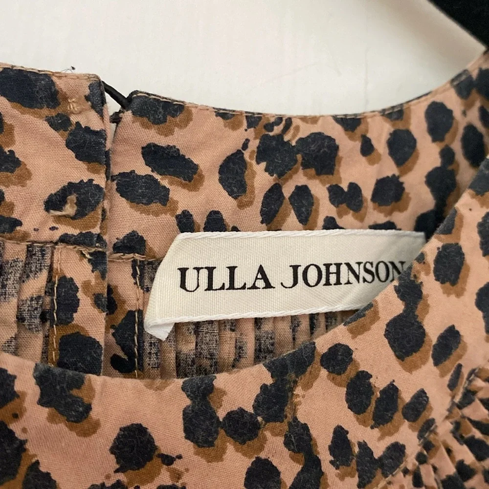 Ulla Johnson Lennie‎ Pleated Cotton Poplin Top Cheetah Print Animal Print Size 0